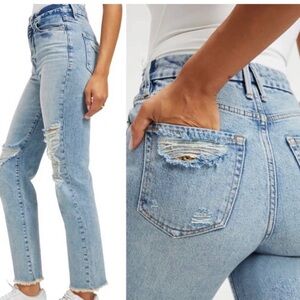 Good American Jeans Good Boy High Waist Slim Leg Boyfriend Distressed Si…